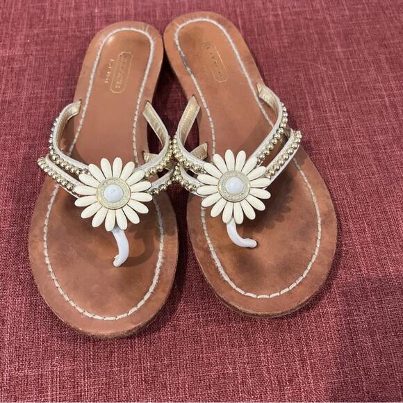 Coach Sylva Cream Ivory & Gold Beaded Floral Accent Sandals Size 7B F2080/A09 - Picture 1 of 8